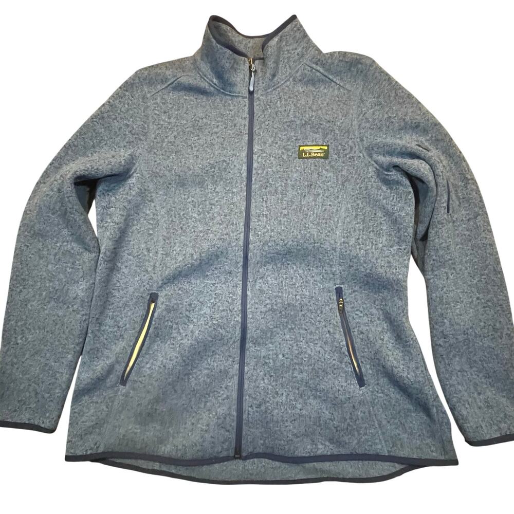 L.L. Bean Heathered blue Full-Zip Fleece Jacket with Yellow Accents